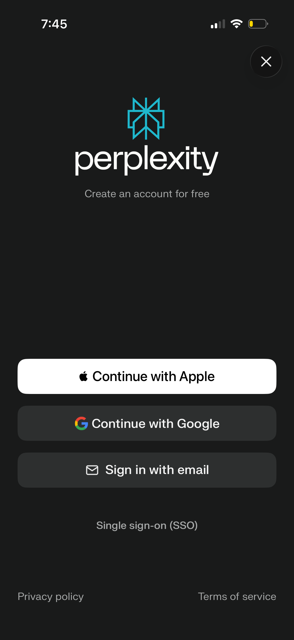 perplexity login screenshot